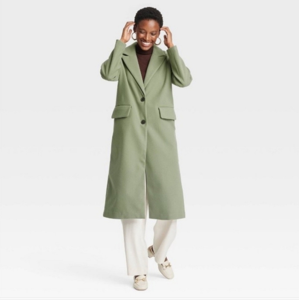 Women's Faux Wool Topcoat - A New Day Olive XXL